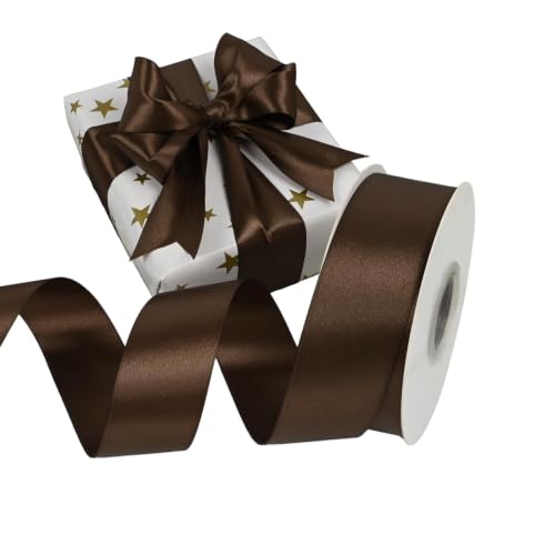 Simplegoal Double Face Brown Satin Ribbon 1-1/2 Inch X 50 Yards Polyester Ribbons for Gift Wrapping Fabric Ribbon for Crafts Flower Bouquet Sewing Arts Wedding Party Decoration…