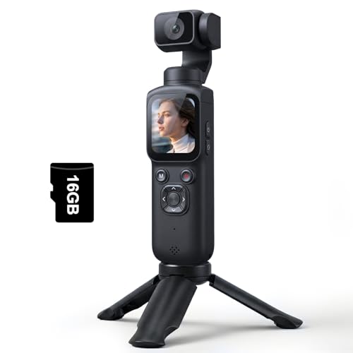 Lmzour 4K Vlogging Camera with 330° Rotating Lens & Face Tracking, Portable Pocket Digital Camera for YouTube TikTok with WiFi, Includes 16GB Card, Tripod & Carrying Bag,Black