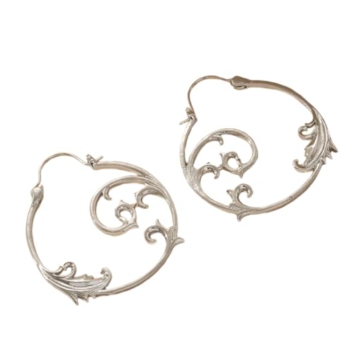 Elegant Floral Pattern Silver Earrings Vintage Styles Alloy Studs 3cm Size Ear Rings for Women Perfect Accessory Women's Ear Stu