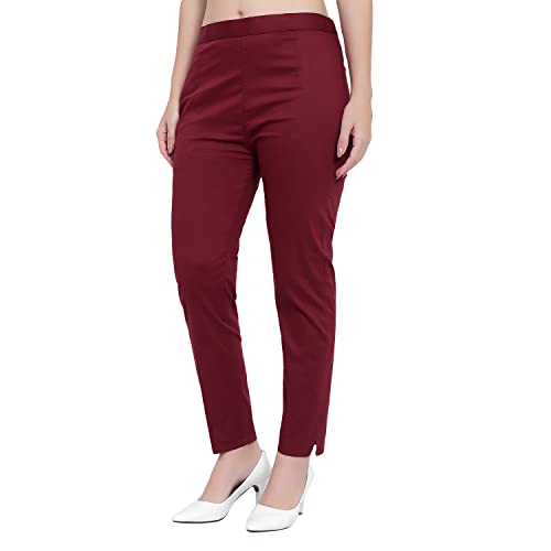 Image of BLUE STAR SHARK Stretchable Cotton Lycra Cigarette Pants | Versatile and Stylish Women's Pants | Comfortable Slim Jeggings | Ankle Length Straight Trousers for Office, Formal, Casual Wear