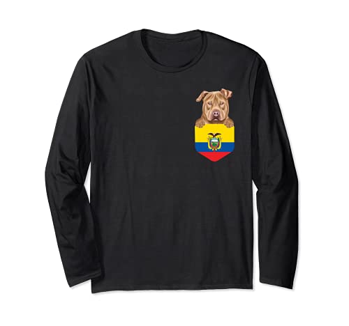 Ecuador Flag Usa Staffordshire Terrier Dog In Pocket Long Sleeve T-Shirt, Black
