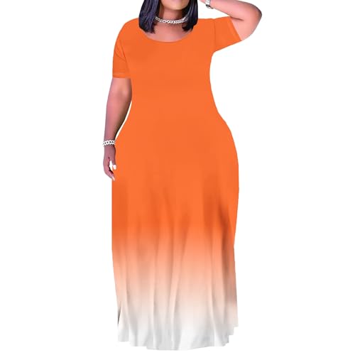 Image of PinkPatty Women's Plus Size Maxi Dresses Short Sleeve Sundress Summer T-Shirt Beach Long Dress with Pockets