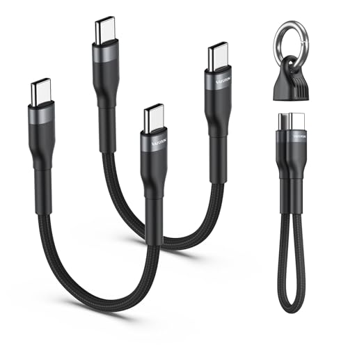 USB C auf USB C Kabel Kurz 60W(2Stück) USB C Ladekabel Kurz 19cm mit Schlüsselanhänger 3A/20V 60W PD 3.0 & QC 4.0+ Schnellladekabel USB Typ C für 1Phone 17/16/15 Samsung S25/S24/S23 Pad MaBook