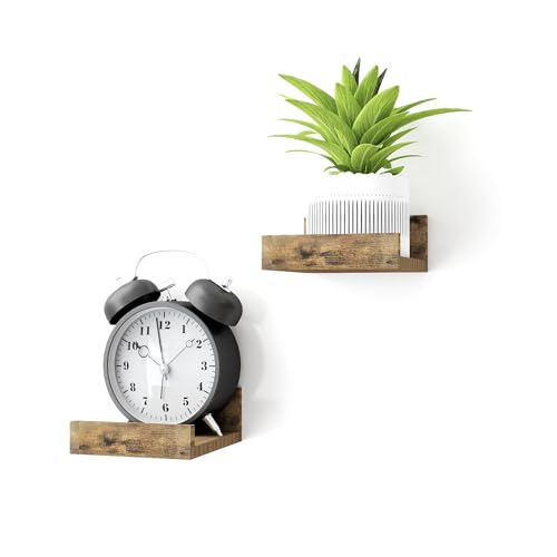 Image of Small Brown Floating Shelves for Wall, Shelf with Lip Set of 2, 4 in