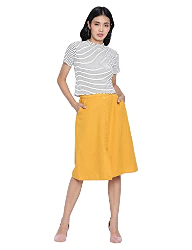 Image of oxolloxo Women Regular Fit Cotton Pencil Solid Casual Coral Skirt