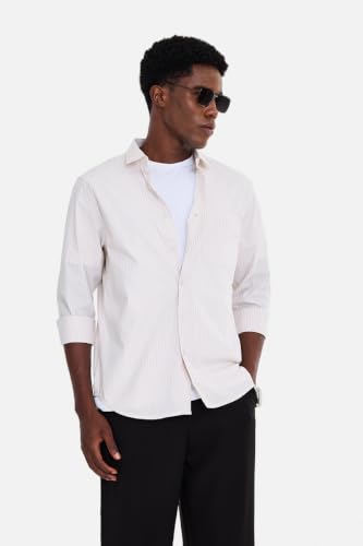 Image of SNITCH Men Formal Shirt for Office & Smart Casual | Regular Fit Spread Collar Vertical Pinstripes | Breathable Cotton Blend Stretch Full Sleeve Button Shirt