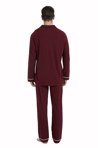 GLOBAL Men's Pajama Set 100% Cotton Soft Classic Warm Pjs Elastic High Waist Button Fly Sleepwear2