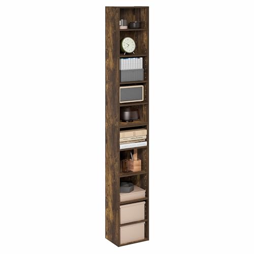 Image of Furinno PASIR Book Shelf, 10-Tier Bookshelf, Bookcase with Open Shelf, 9.2 x 11.8 x 78.7, for Living Room, Bedroom, Home Office, Amber Pine
