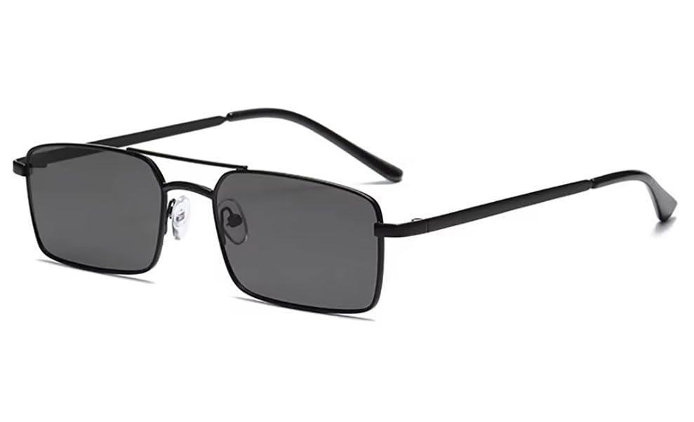 Karan Aujla Style Retro Rectangular Sunglasses for Men | Vintage Narrow Metal Frame Shades | Classic Y2K Look with UV400 Protection-image-48