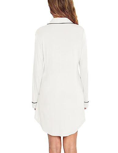 Image of Pjmlifecoco Nightgown for Women Button Down Sleepshirt Long Sleeve Nightdress Soft Modal Sleepwear S-XXL