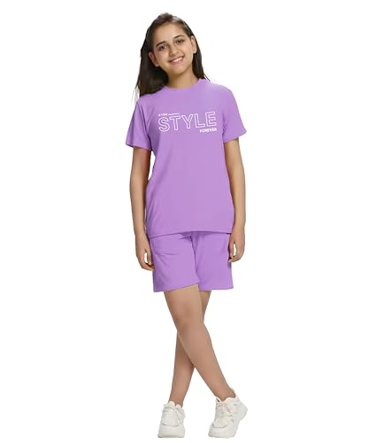 Image of KYDA KIDS Girls 100% Cotton Bio Washed Printed T-Shirt and Shorts Co-ords Clothing Set | Premium Soft & Breathable Summer Casual Comfort Outfit for Girls
