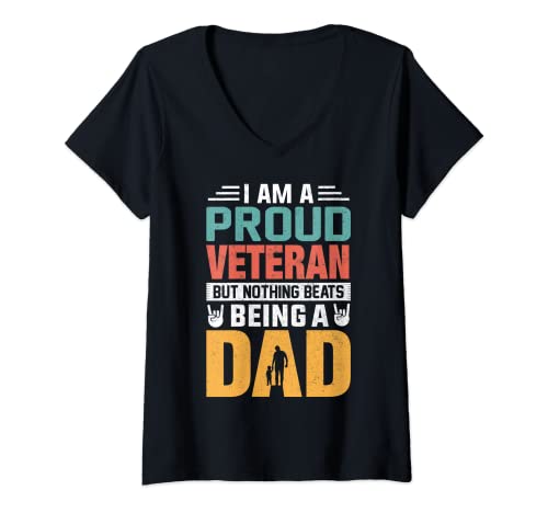 Donna I'm A Proud Veteran Being A Dad Funny Fathers Maglietta con Collo a V