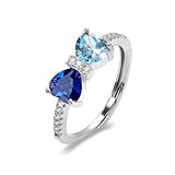 Raicegs Silver March September Birthstone Rings for Women Heart Cubic Zirconia Gemstone Adjustable Ring Personalized Jewelry Dainty Birthday Gifts for Her Mom