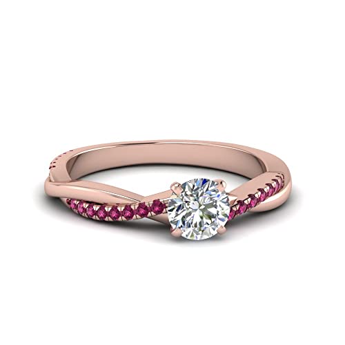 Image of 55Carat Choose Your Gemstone 18k Rose Gold Plated Infinity Twist Ring Crystal Round Shape Side Stone Wedding Valentine Wear Promise Ring with Pave Setting for Women Size US 4 to 12