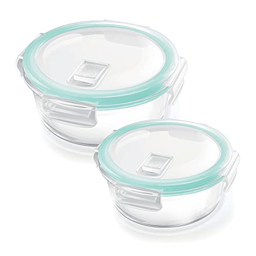 Treo By Milton Hi Borosilicate Clip Fresh Round Container, Set of 2, 400 ml, 950 ml