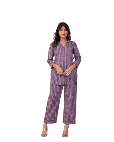 Image of KANNAHI Pure Cotton Paisley Jaipuri Printed Women Night Suit Top & Pyjama Set for Girls & Womens