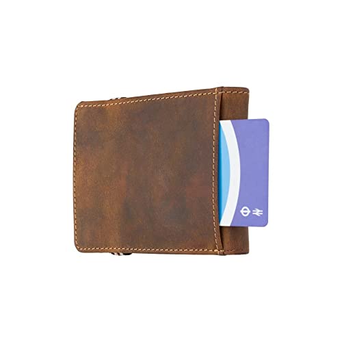 Visconti Segesta Elastic Closure Bi Fold Real Leather Tap and Go Slim Wallet Card Holder RFID (Tan)4