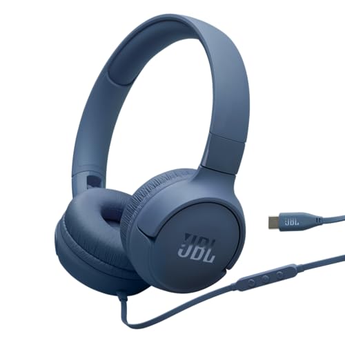 JBL Tune 520C, kabelgebundene On-Ear-Kopfhörer mit Mikrofon, Pure Bass Sound, EQ-Presets, USB-C-Anschluss, faltbares Design und kabelsalatfreies Kabel, Blau