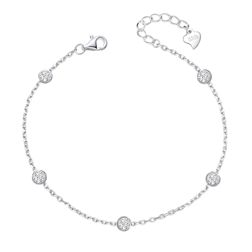 Adjustable Moissanite Station Bracelet for Women, 1.6CT Sterling Silver Women Bezel Bracelets, 6.5
