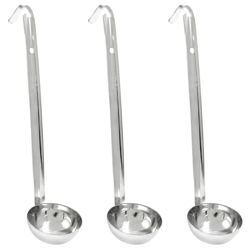 El Mejor Listado de Cucharones para sopa al mejor precio. 46 Piutouyar - Juego de 3 cucharones de sopa de 2 onzas, cucharón de acero inoxidable con asas largas de gancho, accesorios de cocina para cocinar sopa, salsa, guisos