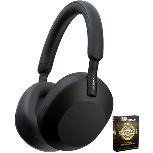 Sony WH1000XM5/B Wireless Industry Leading Noise Canceling Headphones Black (Renewed) Bundle with Deco Essentials CPS Exclusive 2 Year Protection Pack