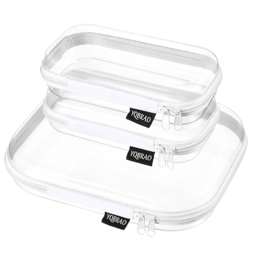 YQBRAO 3 Pack Clear Hard Shell Zipper Case Rigid Protection Diaper Bag Organizer Pouches TSA Approved Toiletry Bag with YKK Zippers for Cosmetics Toys & Electronics