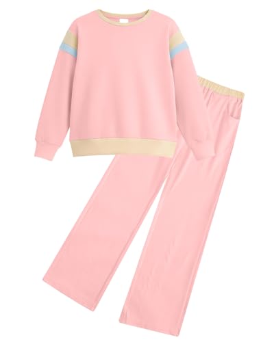JiAmy Girls Clothing Sets Fall 2 Piece Color Block Outfits Long Sleeve Stylish Tops and Pants Clothes for 3-12 Years
