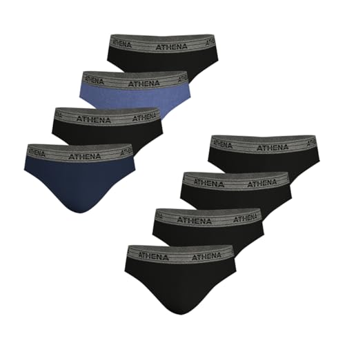 Athena - Lot de 8 Slips Homme Ecopack - Slips 100% Coton - Coupe Classique Ergonomique, Doublure Avant, Confort et Maintien - Label Oeko-TEX® Standard 100