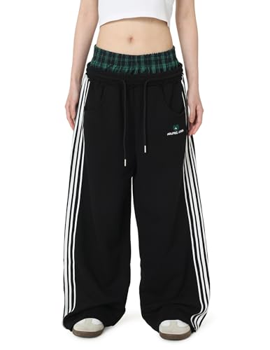 Image of Aelfric Eden Baggy Wide Leg Sweatpants for Women Men Double Elastic Waisted Streetwear Y2K Casual Trouser with Pockets