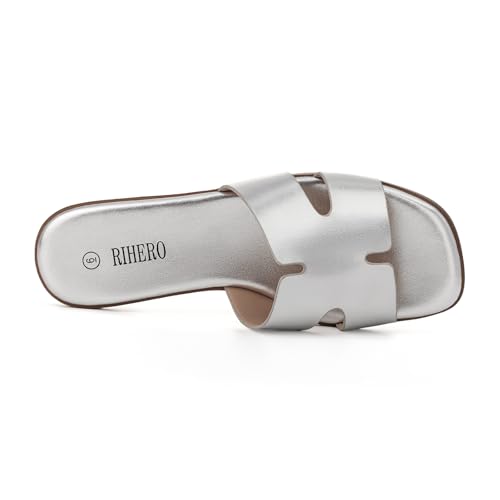 Image of Rihero Flat Sandals Women Dressy Comfortable Slip On Leather Slide Sandals