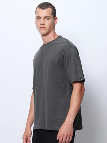 Image of Bewakoof Air 1.0 Men's Solid Oversized Fit Half Sleeve Round Neck Cotton Slub T-Shirt