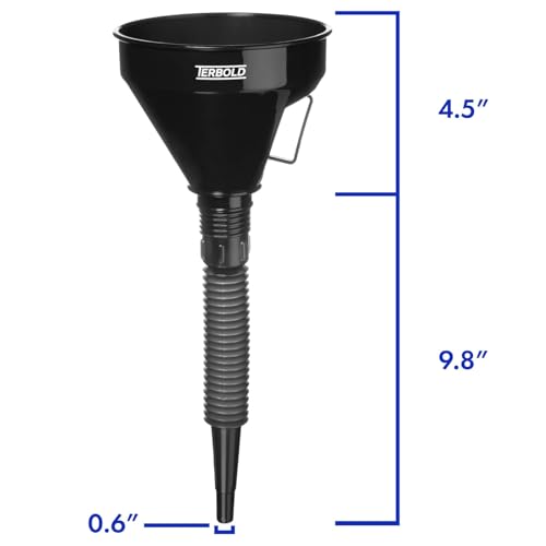 Image of Automotive Flex Funnel with Hose & Mesh Filter (2-Pack) - Wide Mouth Oil Funnel for Gas & Transmission Fluid - Color Coded Flexible Set for Garage & Emergency Kit (Black & Blue)