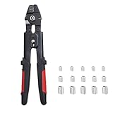ibubu 圧着ペンチ ワイヤークランプカッター ワイヤーストリッパー ワイヤーロープカッター アルミスリーブかしめ機 ハンドプレッサー 圧着スリーブ 圧着工具 φ0.1mm-φ2.2mm対応 8文字型アルミスリーブ付き 50個