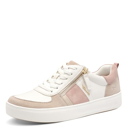 Tamaris Comfort Damen Sneaker flach mit Reißverschluss Freizeit, Mehrfarbig (Beige/Rose), 37 EU