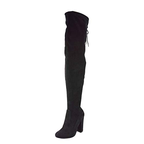 Olivia Jaymes Women's Over-the-Knee Stretch Boot Chunky Heel (8.0, Black)