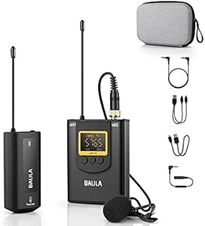Wireless Lavalier Microphone System BALILA UHF Dual Lavalier Mic Lapel Microphone for iPhone/Android, DSLR Camera Microphone Real-time Audio Monitor Recording Vlog Transmitter 1 + Receiver 1