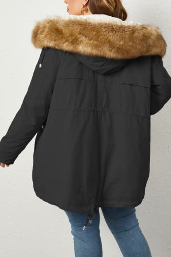 Geschallino Women's Parka Coat 3 in 1 Plus Size Winter Warm Fleece Lined Anoraks Thicken Hooded Outerwear (1X-5X)4