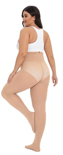 Image of CozyWow Plus Size Tights for Women 80D Soft Solid Color Semi Opaque Pantyhose High Waist 1X 2X 3X 4X