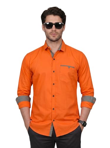 Image of Diverse Men's Cotton Blend Shirt with Pocket Design Spread Collar Full Sleeves Regular Fit and Standard Length | Comfortable Cotton Casual Shirt for Man