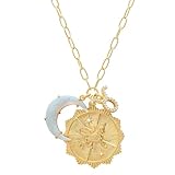 immerFancy Gold Taurus Zodiac Necklace with Taurus Coin Opal Crescent Moon Charm for Women Trendy 18K Gold Plated Retro Paperclip Chain 12 Constellation Horoscope Necklaces Astrology Jewelry Gifts