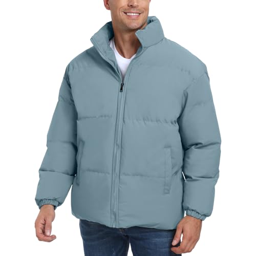 Image of Mens Padded Jacket,Stand Collar Windproof Down Jacket,Full Zipper Outerwear Puffer Coat