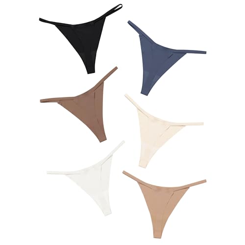 Image of DEANGELMON Seamless G-string Thongs for Women - No Show Thong Underwear Low Rise Stretch Panties Workout Pack
