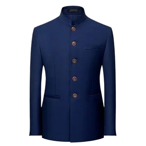 Chinese Style Stand Collar Men Blazer Solid Casual Suit Jacket Slim Fit Dress Coat