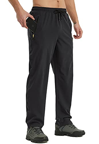 Osflydan Men s Workout Athletic Pants Elastic Waist Waterproof Lightweight Jogger Running Pants for Men with Zipper Pockets Black 34