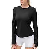 Winnrchan Quick Dry Ice Silk Women's Long Sleeve UV Protection Loose Breathable Shirt for Sports Running Gym Workout Activities Black Small
