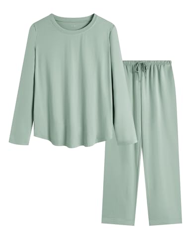 Image of KCW Womens Pajamas Sets 100% Cotton 2 Piece Lounge Set Long Sleeve Tops and Pants Soft Pjs Sleepwear with Pockets