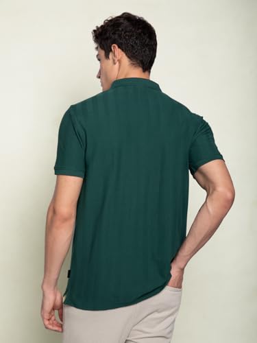 Image of DAMENSCH Men Rich Pique, Statement Textured, Body-Cooling All Degree, Premium Cotton, Herringbone Texture Johnny Collar Polo T-Shirt