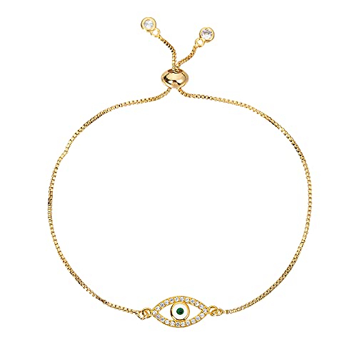 Dainty 14K Real Gold Plated Bracelet for Women Men, Adjustable Gold Chain Link Evil Eye Hamsa Hand Paperclip Butterfly Charm Bracelets for Women Jewelry