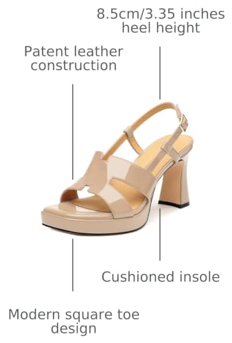 Image of ROSERWISH Heels for Women Chunky Block Platform High Heels Square Open Toe Strappy Heel Sandals Wedding Party Prom Fashion Slingback Dress Pump Sandals Shoes
