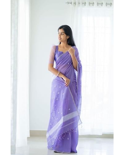 Image of SGF11 Women's Kanjivaram Soft Cotton Linen Silk Saree With Blouse Piece